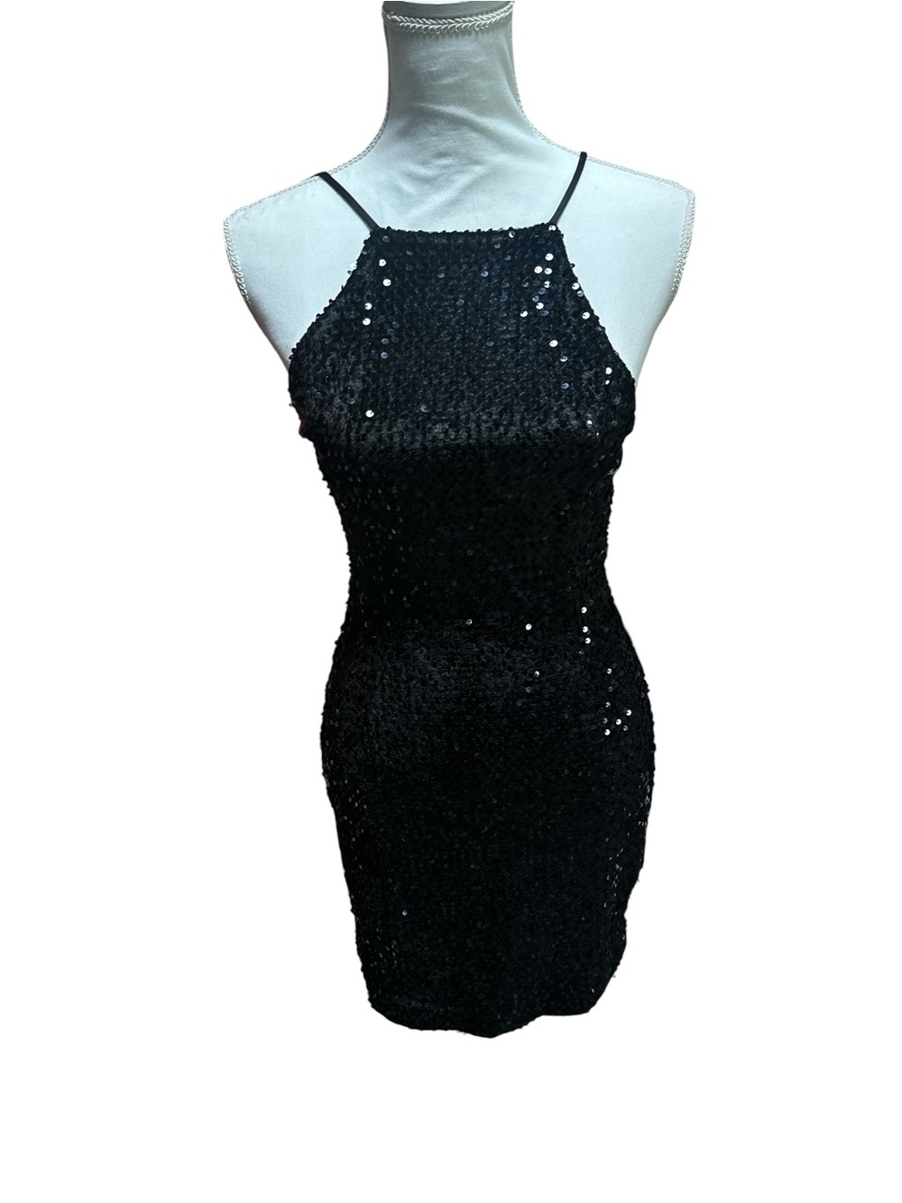 Express Black Sequin Halter Mini Dress